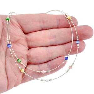 1990's Sterling Silver 925 Cat’s Eye Glass Double-Strand Necklace 15.5–18 in